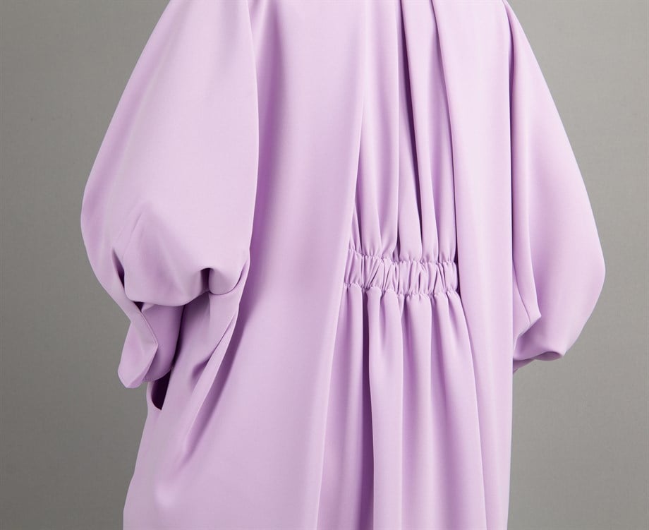 Brooch Neck Pleated Elastic Back Dress - Lilac