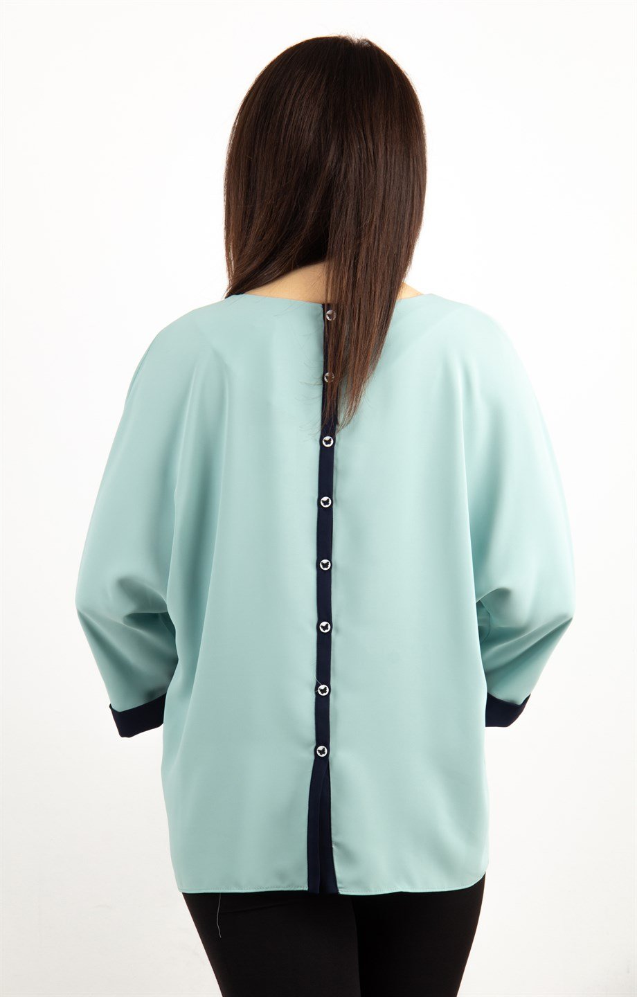 Button Back Boat Neck Blouse - Mint Green