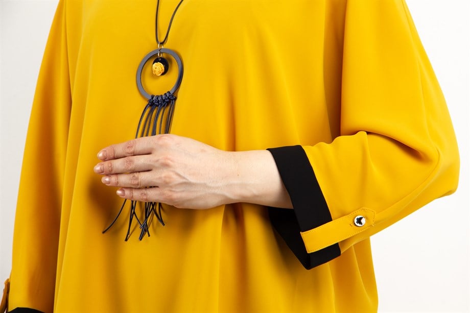 Button Back Boat Neck Blouse - Mustard