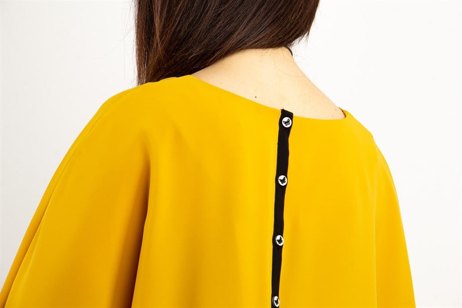 Button Back Boat Neck Blouse - Mustard