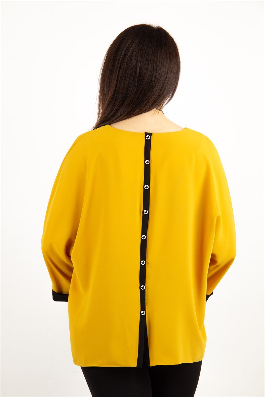 Button Back Boat Neck Blouse - Mustard