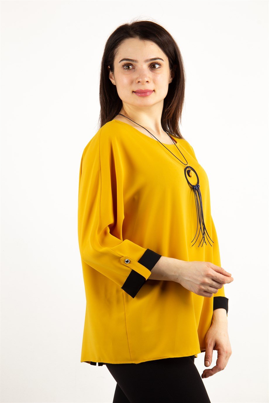 Button Back Boat Neck Blouse - Mustard