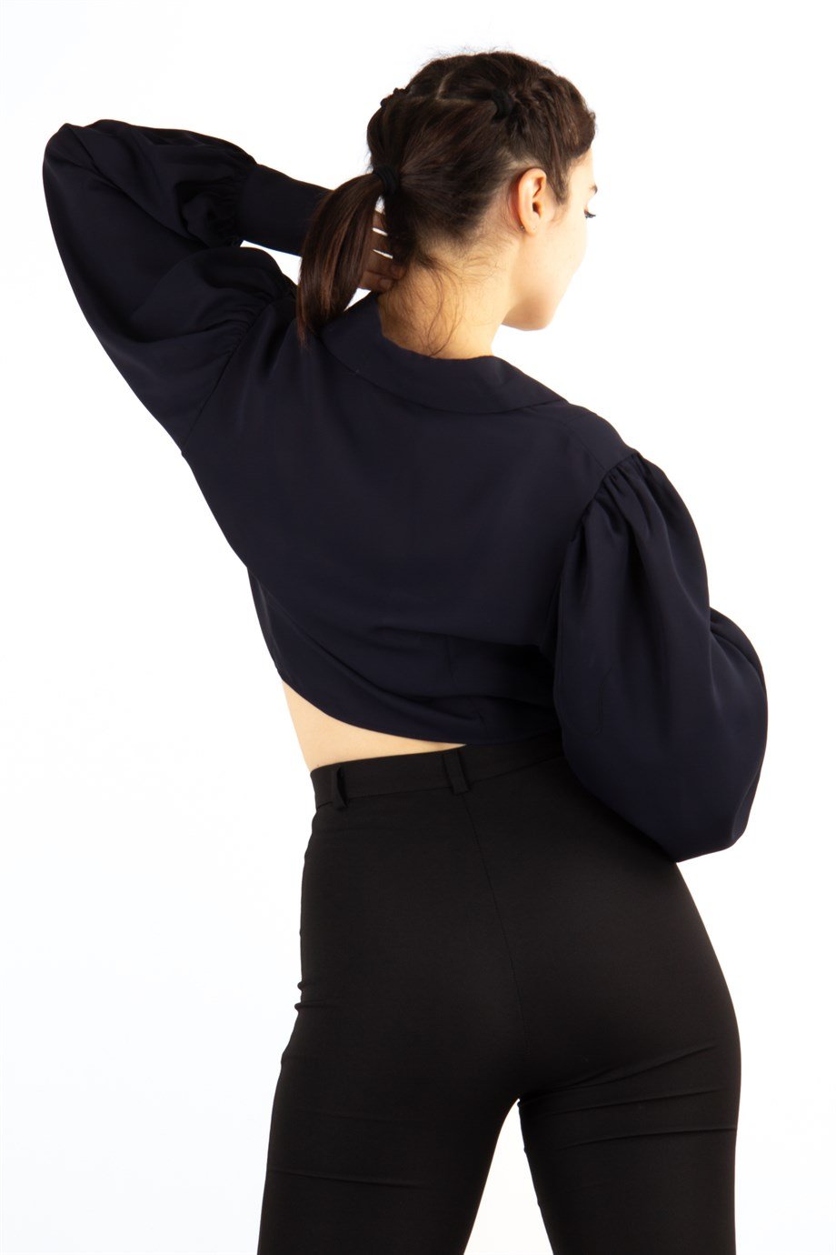 Buttoned Crop Top - Navy Blue