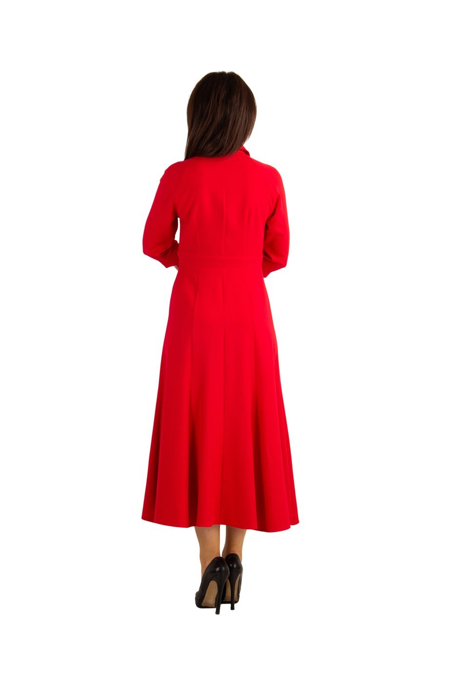 Buttoned Flare Midi Dress - Red