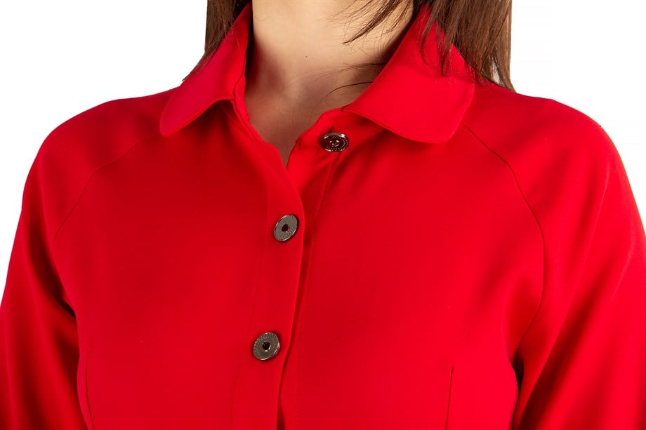 Buttoned Flare Midi Dress - Red