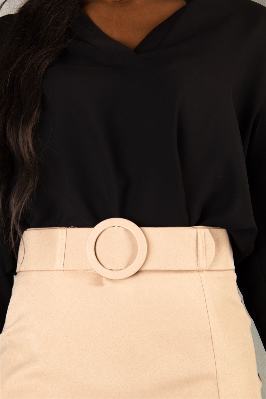 Classic Big Size Skirt Side Slit With Matching Belt - Mink