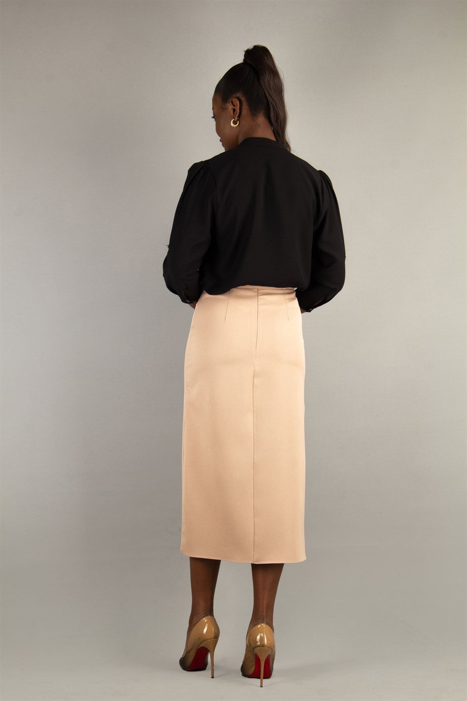 Classic Big Size Skirt Side Slit With Matching Belt - Mink