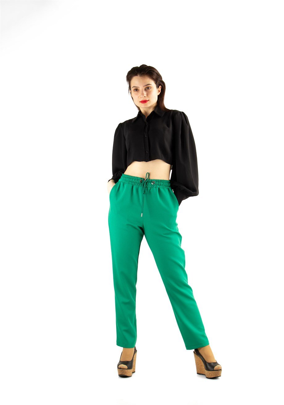 Classic Jogger Wide Leg Pant - Grass Green