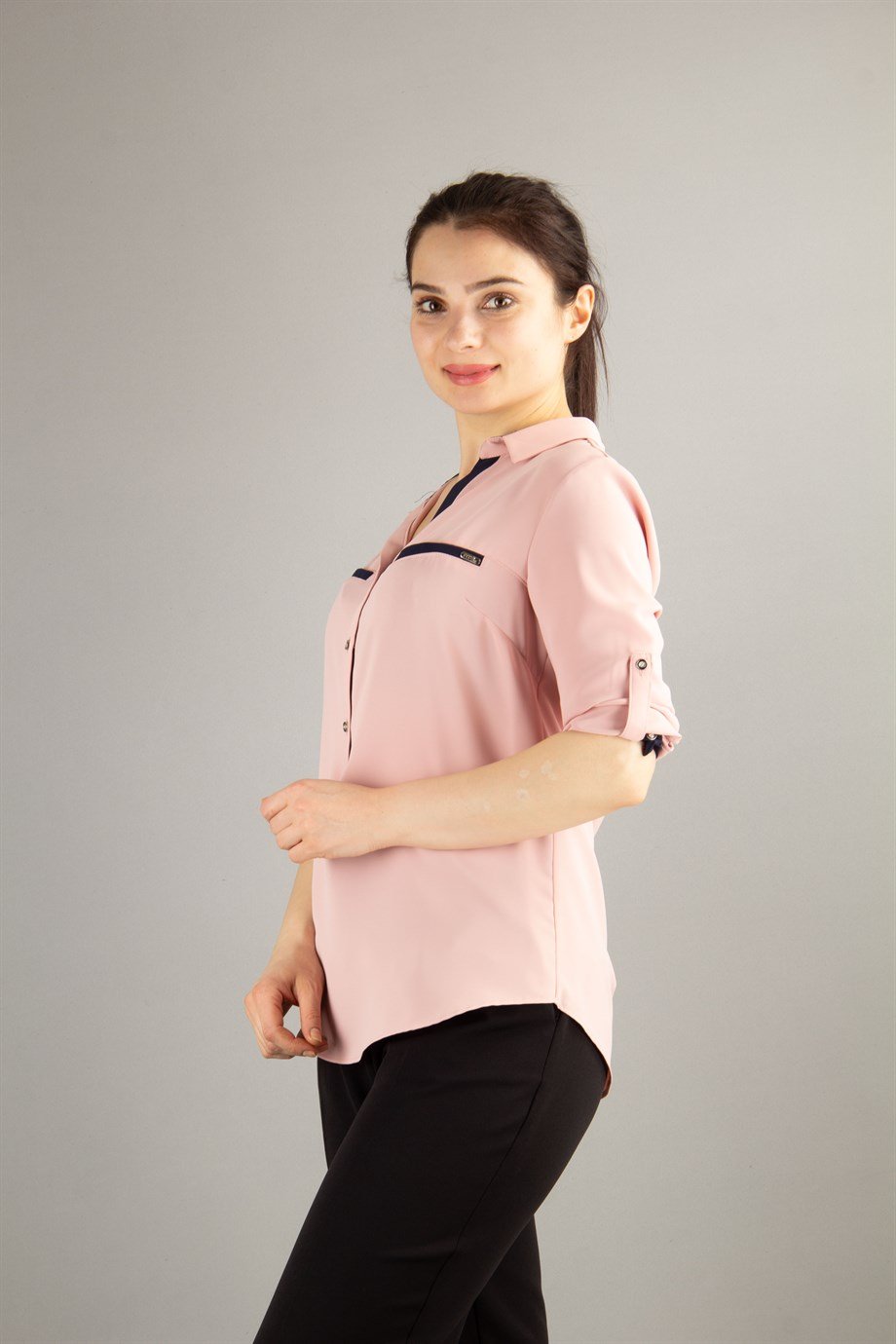 Classic Office Big Size Blouse - Powder
