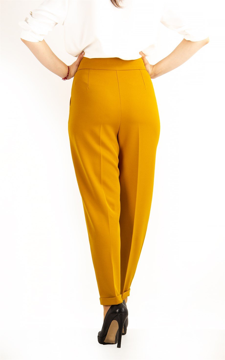 Classic Trouser With Folded Hem Side Button - Mustard