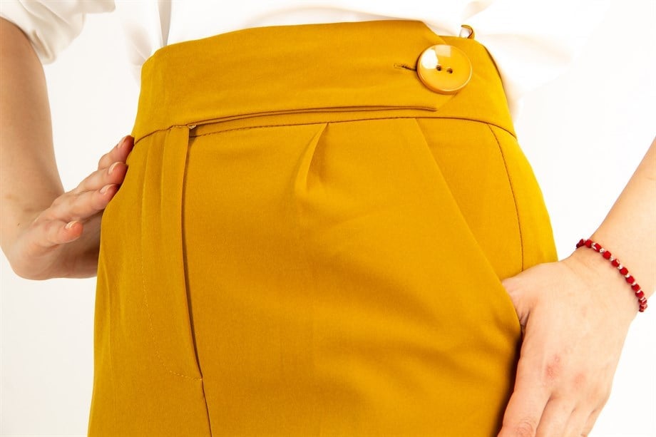 Classic Trouser With Folded Hem Side Button - Mustard