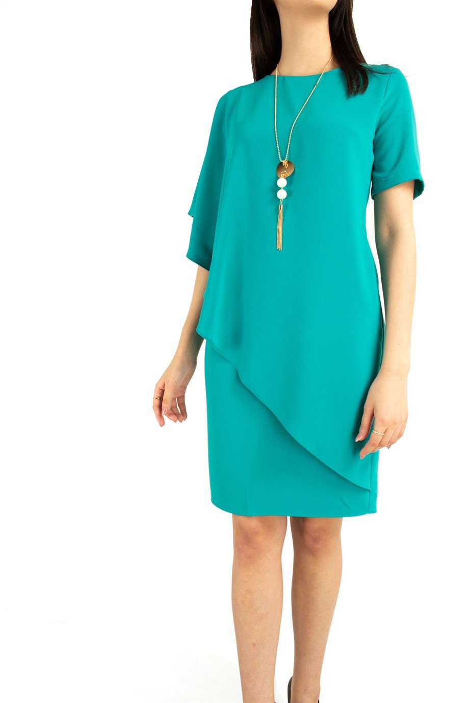 Cloak Cape Short Sleeve Elegant Dress - Benetton Green