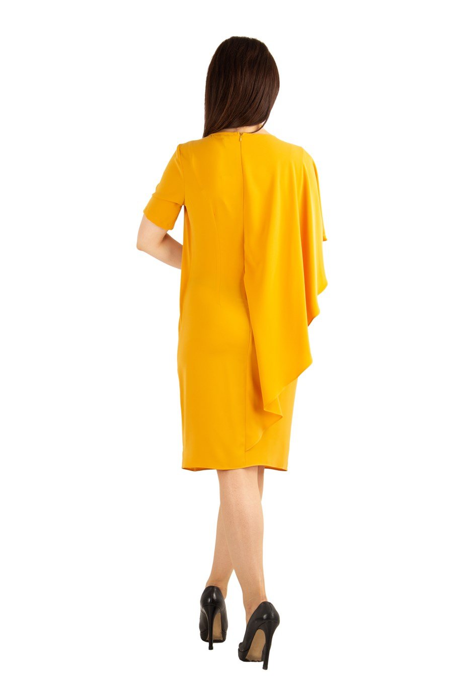 Cloak Cape Short Sleeve Elegant Dress - Mustard