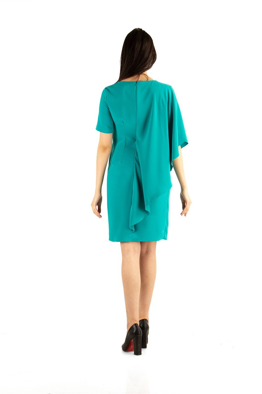 Cloak Cape Short Sleeve Elegant Dress - Benetton Green