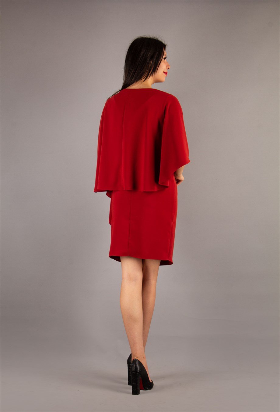 Cloak Shoulder Tie Front Big Size Dress - Sienna Brown
