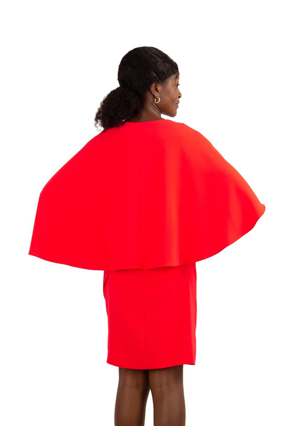 Cloak Shoulder Tie Front Dress - Red