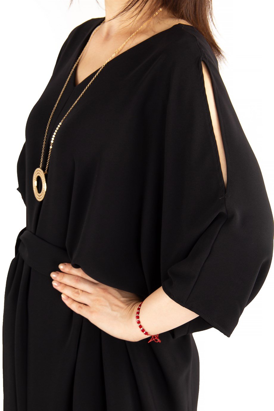 Cold Shoulder Batwing Maxi Dress - Black