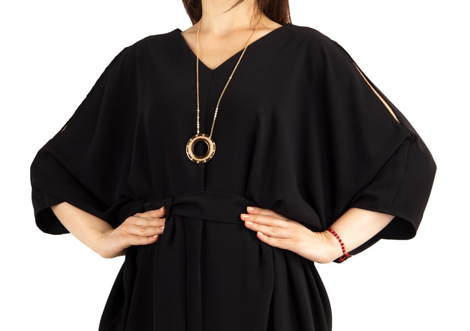 Cold Shoulder Batwing Maxi Dress - Black