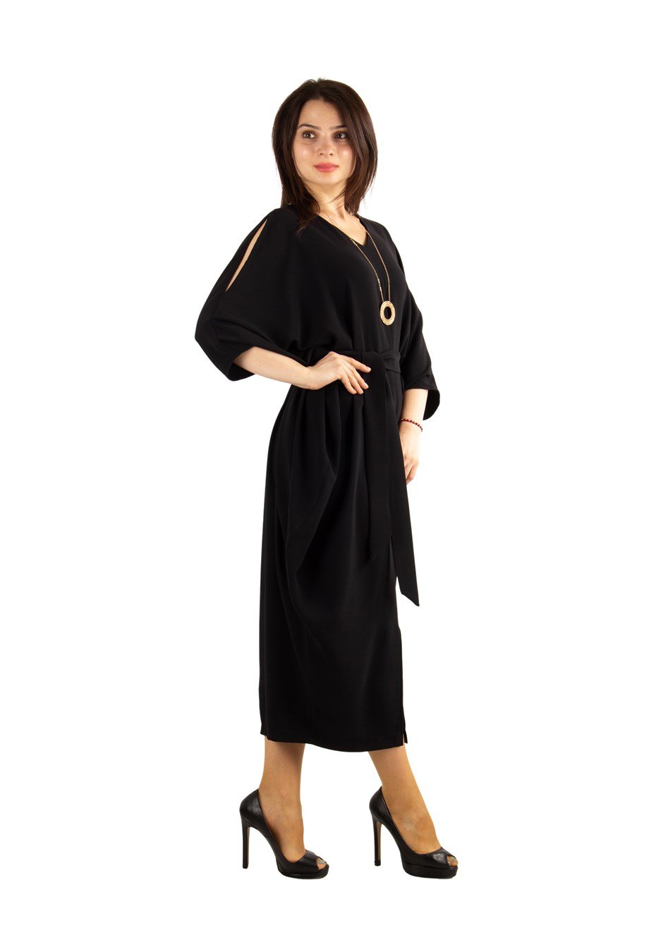Cold Shoulder Batwing Maxi Dress - Black
