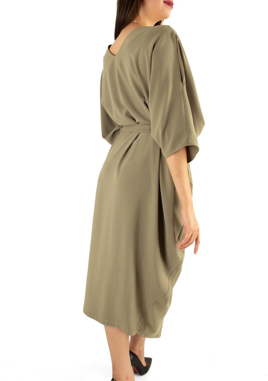 Cold Shoulder Batwing Maxi Dress - Olive Green