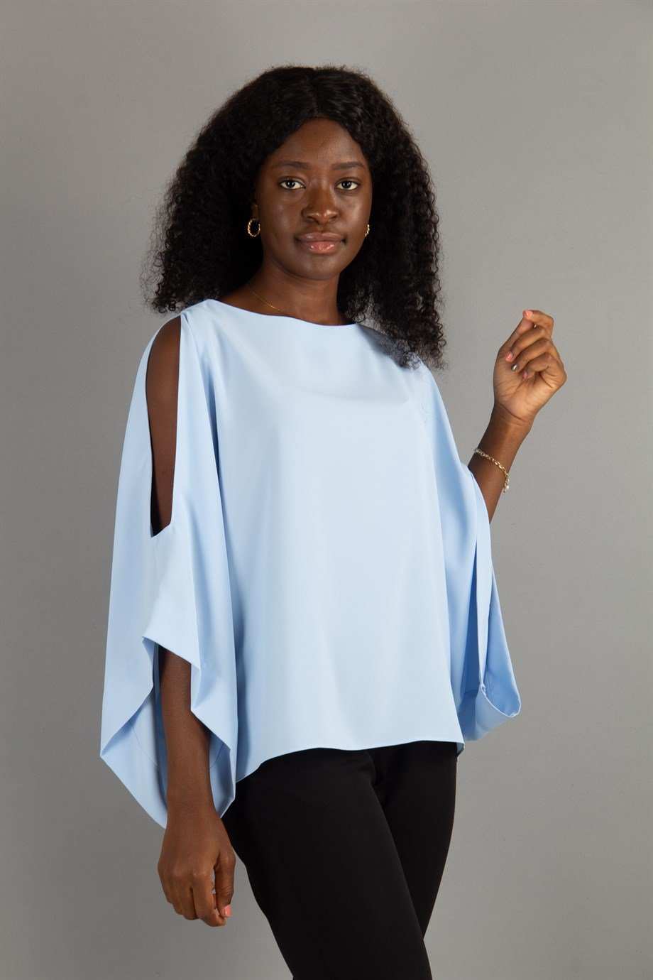 Cold Shoulder Kimono Sleeve Top - Baby Blue