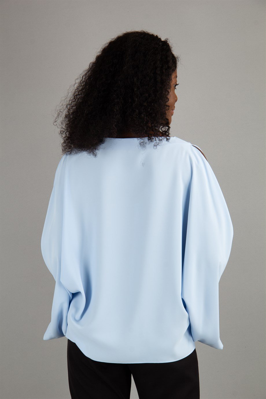 Cold Shoulder Kimono Sleeve Top - Baby Blue