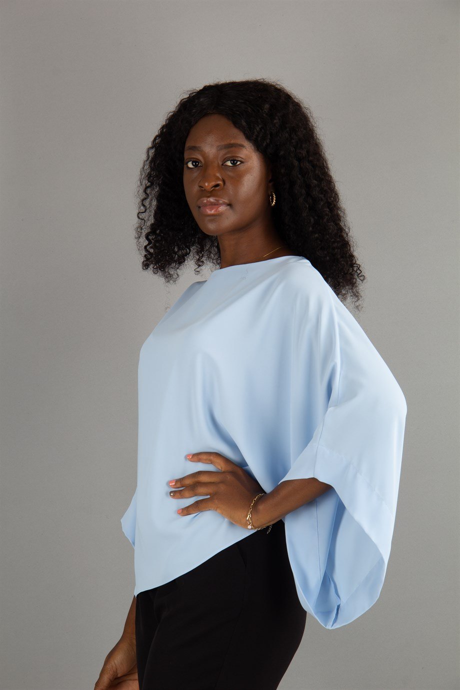 Cold Shoulder Kimono Sleeve Top - Baby Blue