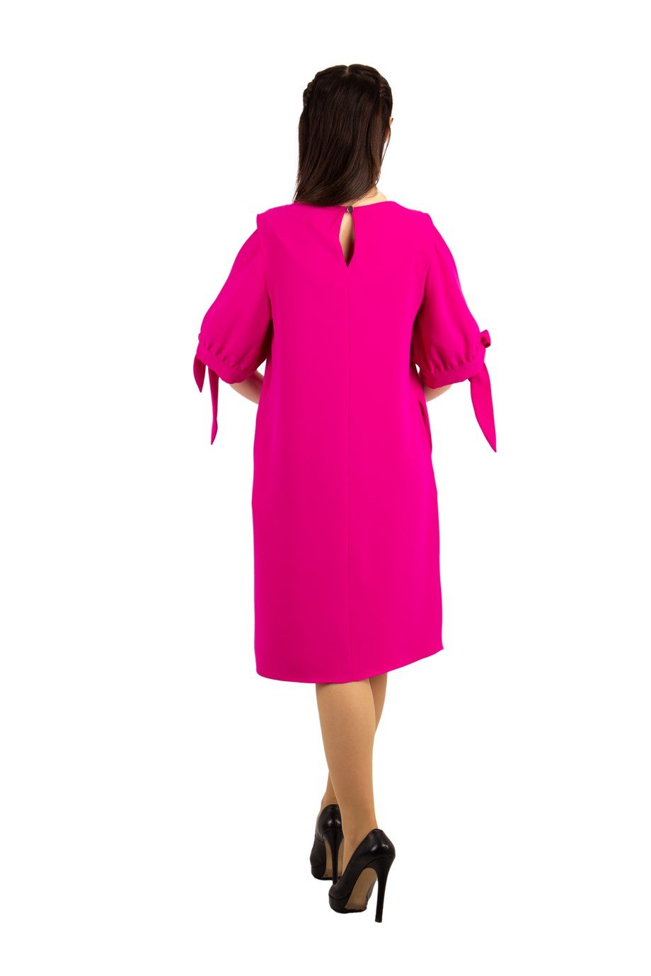 Cold Shoulder Tie Sleeve Big Size Dress - Fuchsia