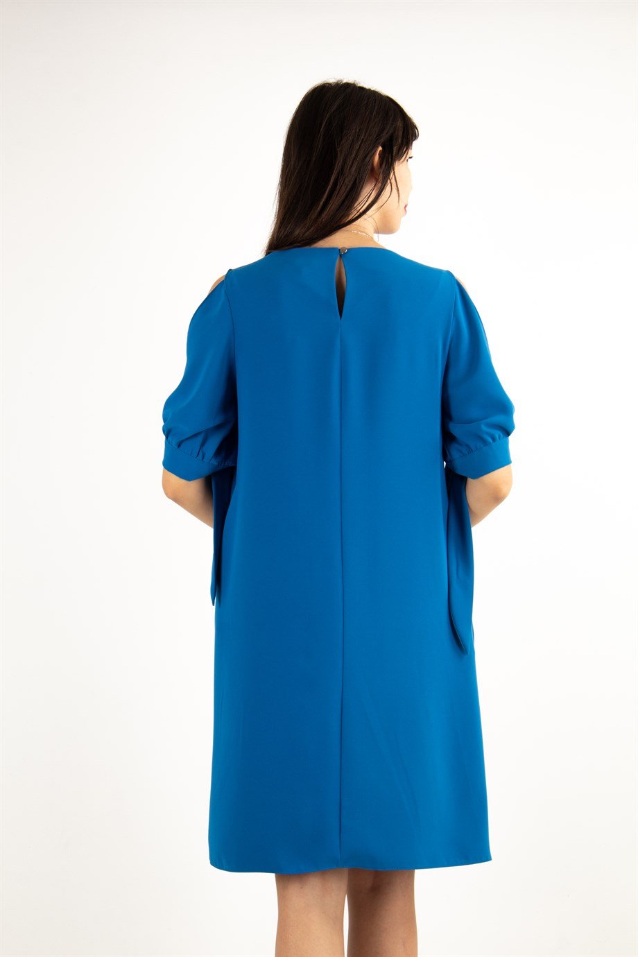 Cold Shoulder Tie Sleeve Big Size Dress - Petrol