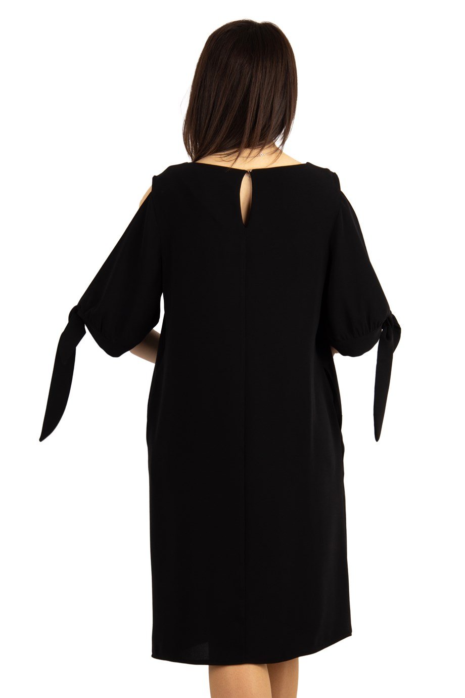 Cold Shoulder Tie Sleeve Dress - Black