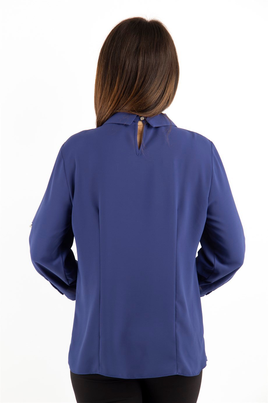 Collar Brooch Detail Blouse - Prussain Blue
