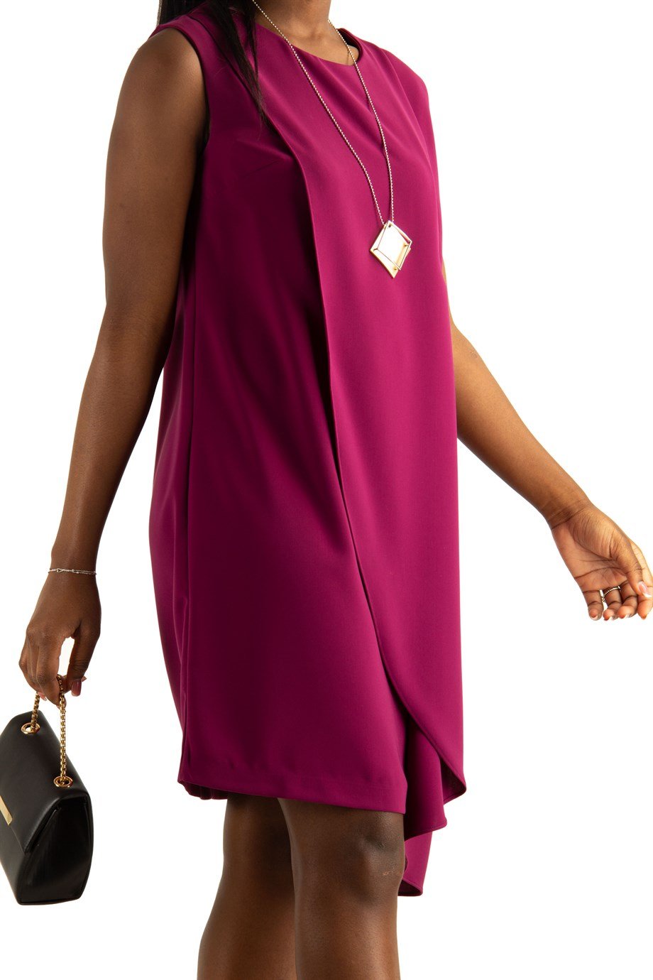 Crew Neck Draped Big Size Dress - Maroon