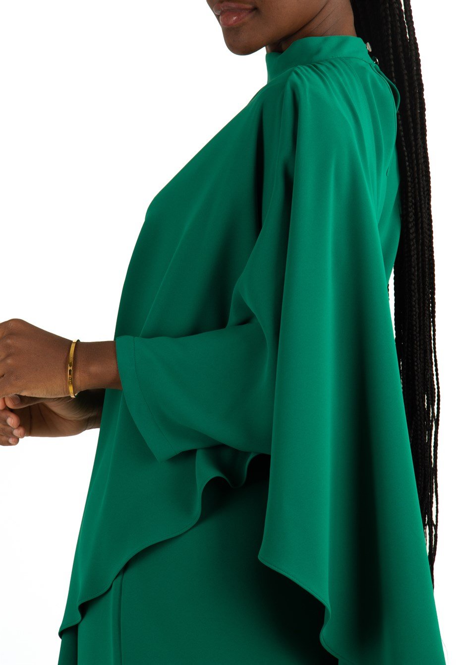 Draped Big Size Dress With Chain - Emerald Green