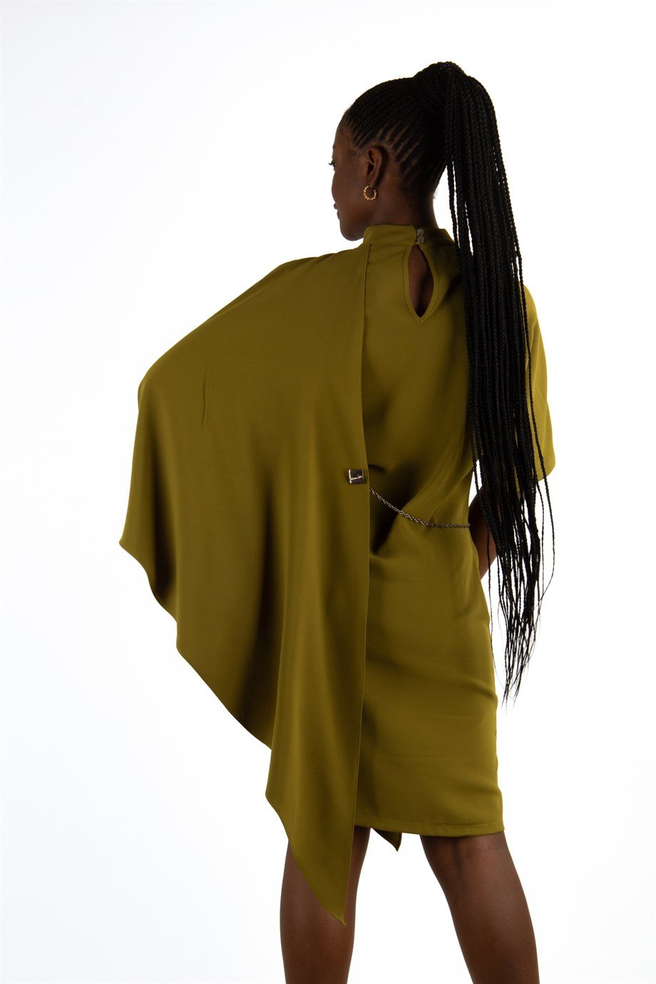 Draped Big Size Dress With Chain - Khaki
