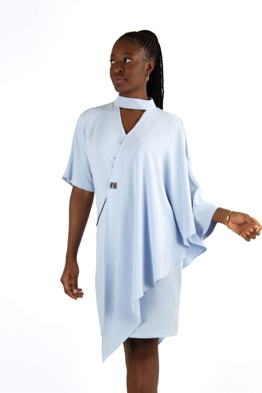 Draped Dress With Chain - Baby Blue