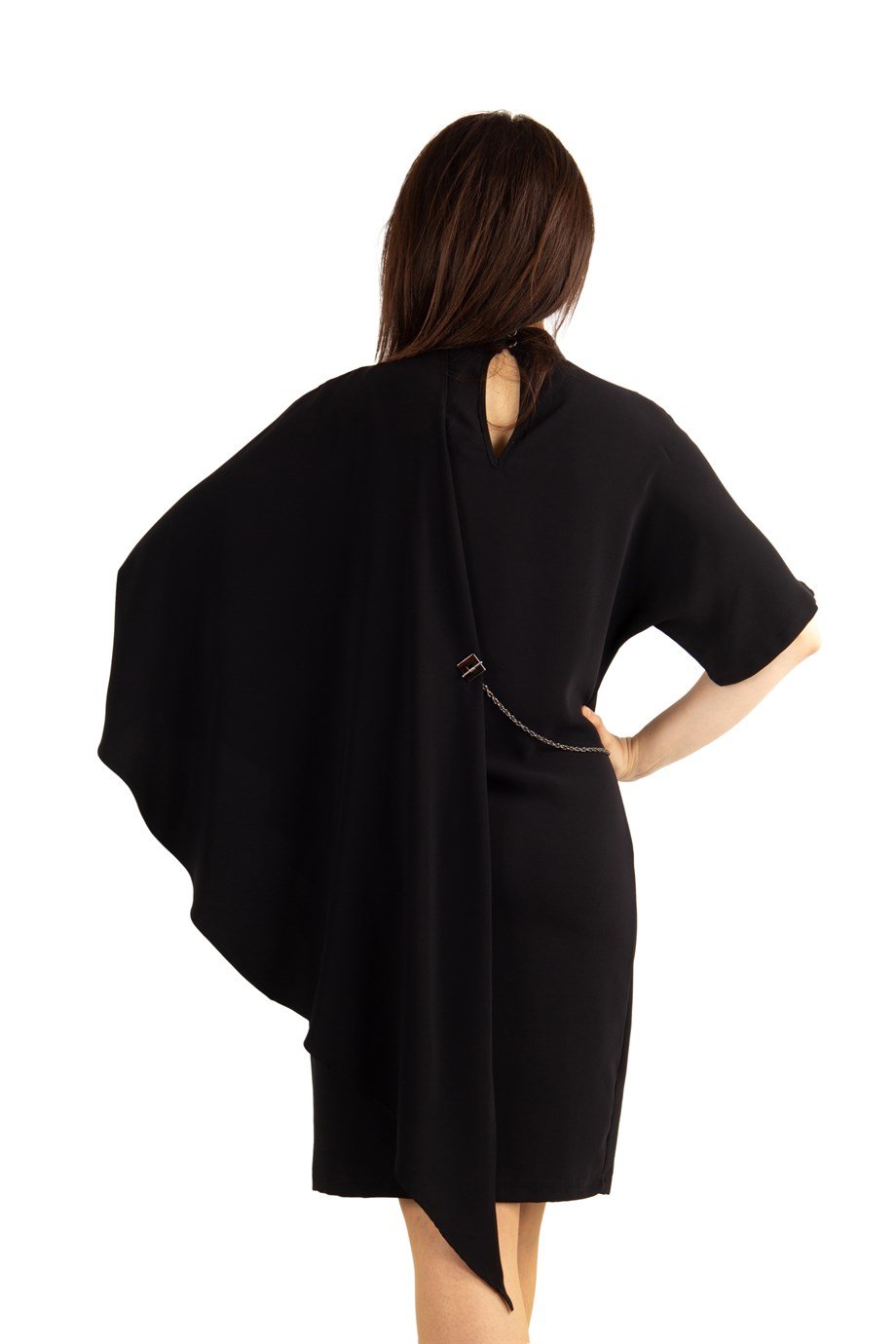 Draped Dress With Chain - Black
