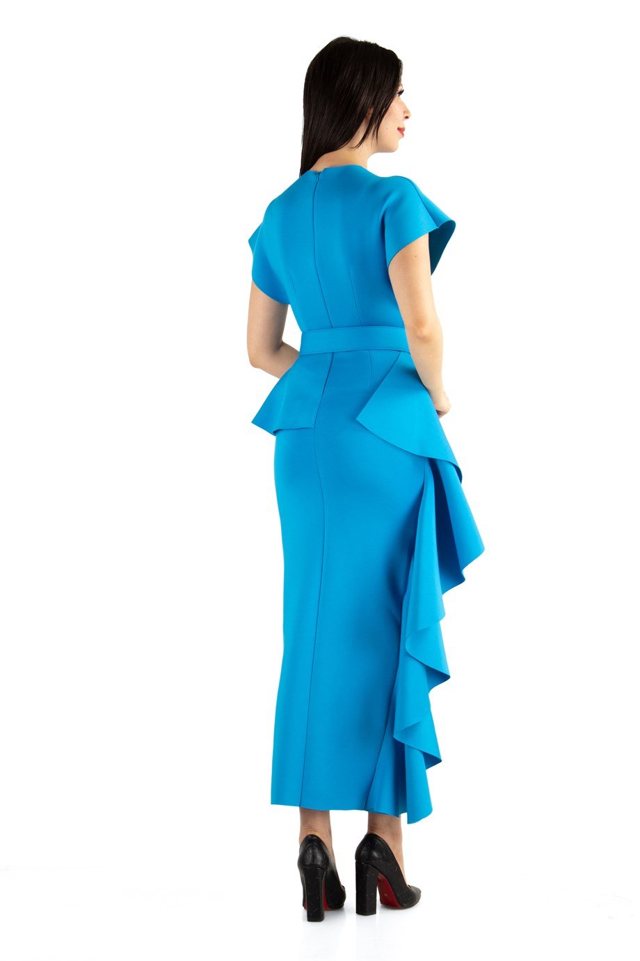 Draped Maxi Scuba Dress With Belt - Benetton Green