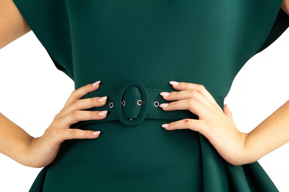 Draped Maxi Scuba Dress With Belt - Emerald