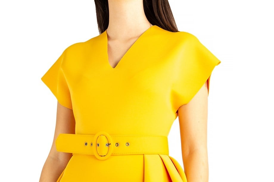 Draped Maxi Scuba Dress With Belt - Mustard