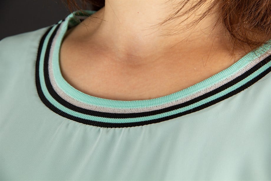 Elastic Bant Detail Pleated Printed Big Size Blouse - Mint Green