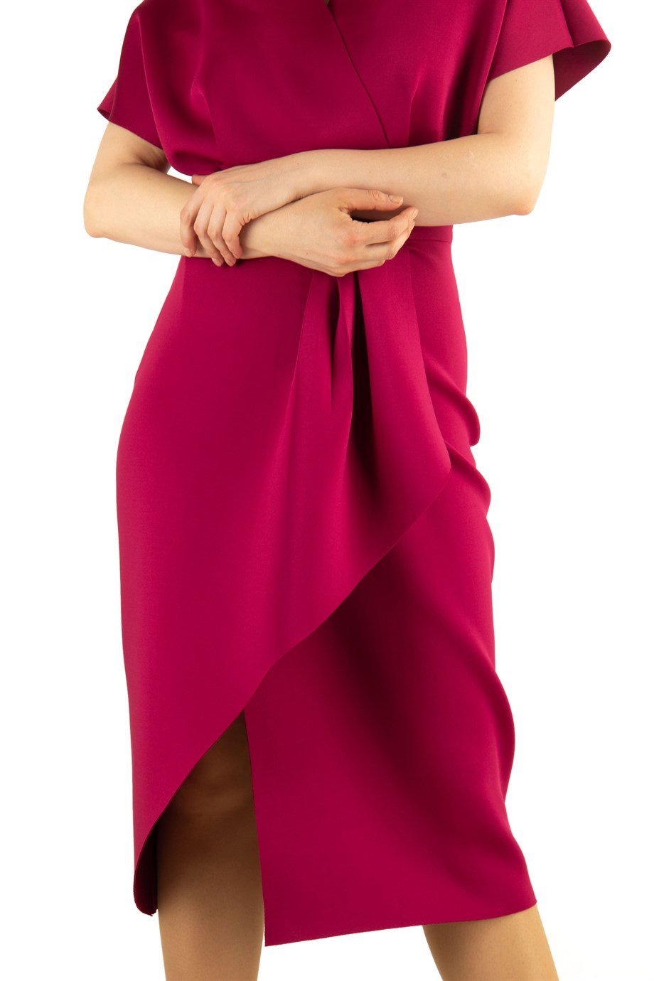 Frilled Drape Scuba Dress - Maroon