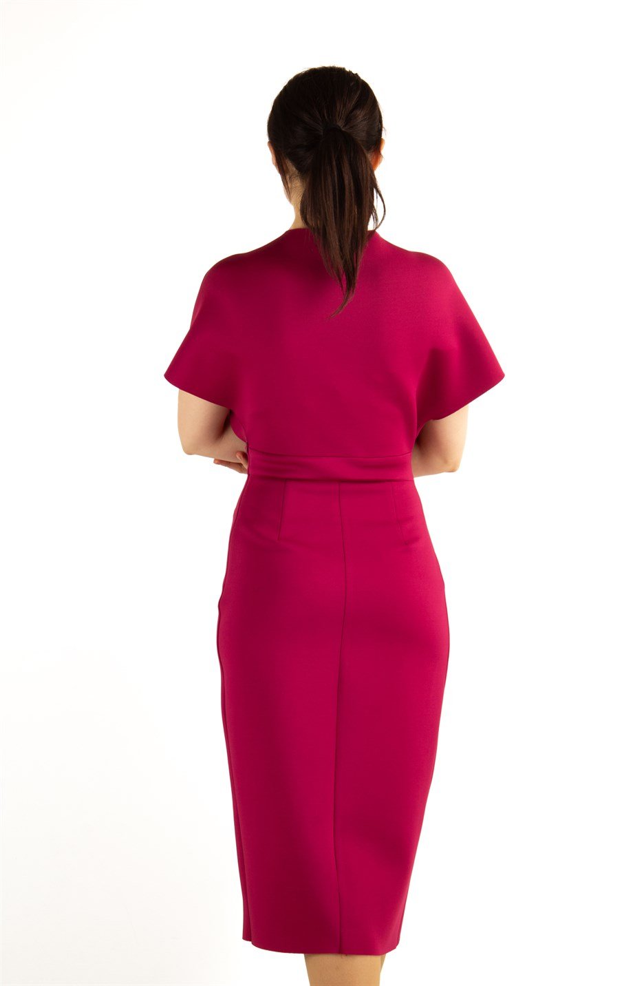 Frilled Drape Scuba Dress - Maroon
