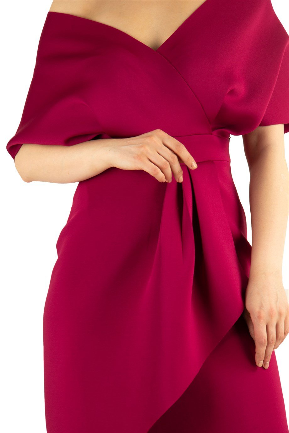 Frilled Drape Scuba Dress - Maroon