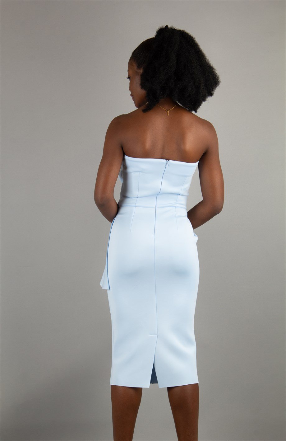 Front Detailed Draped Scuba Dress - Baby Blue