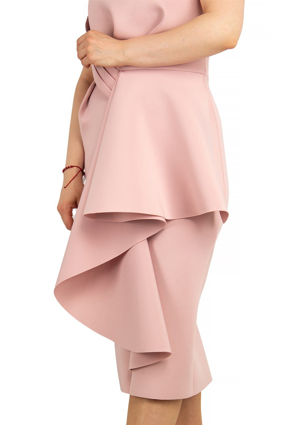 Front Detailed Draped Scuba Dress - Powder