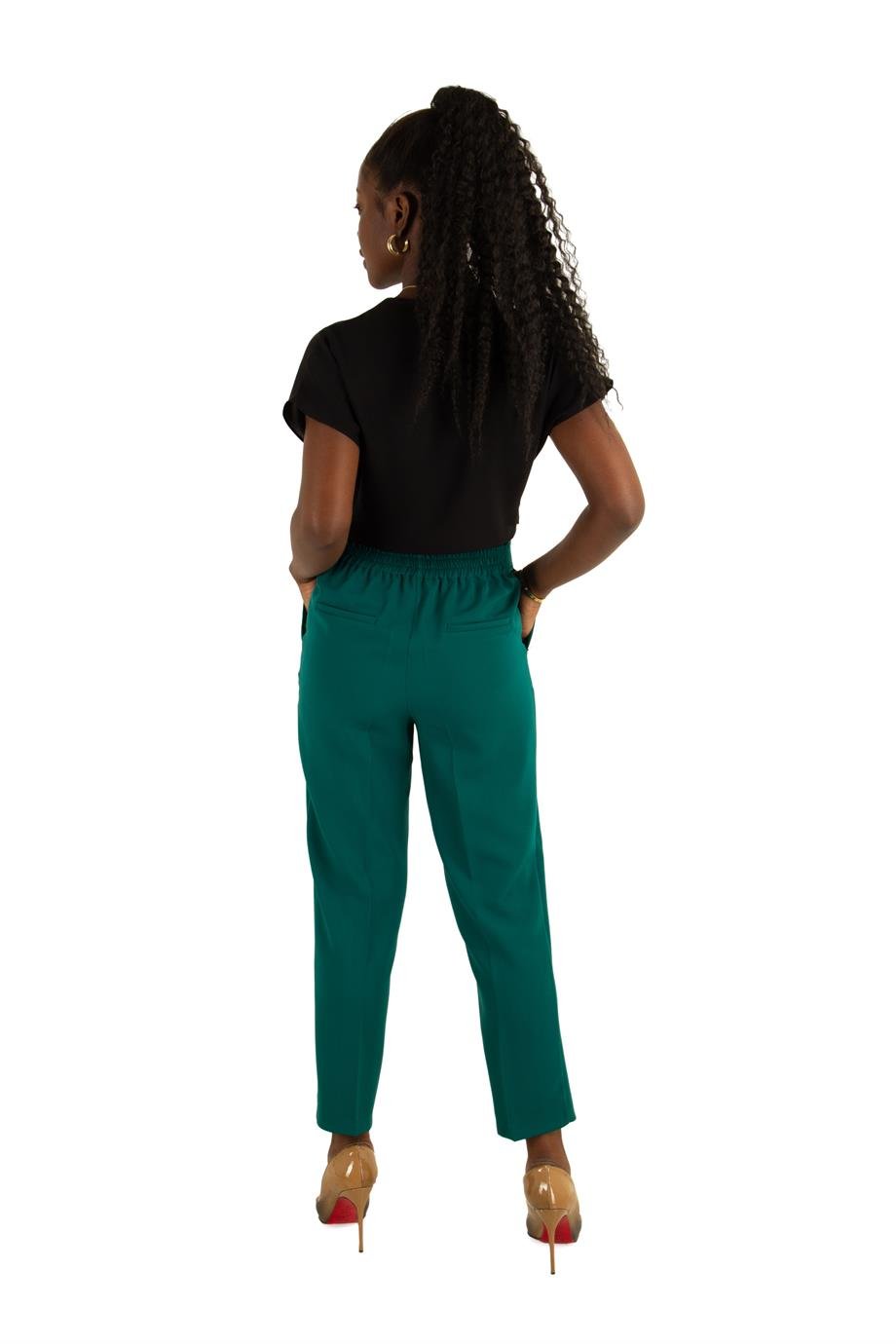 Gold Buttons High Waist Pencil Pant Big Size - Emerald Green