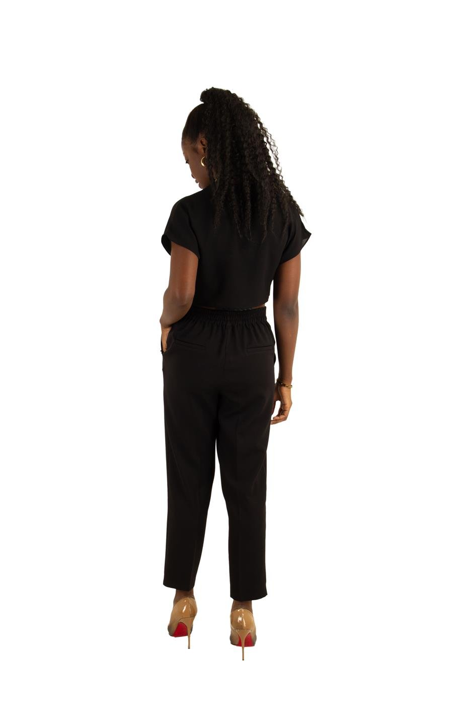 Gold Buttons High Waist Pencil Pant - Black