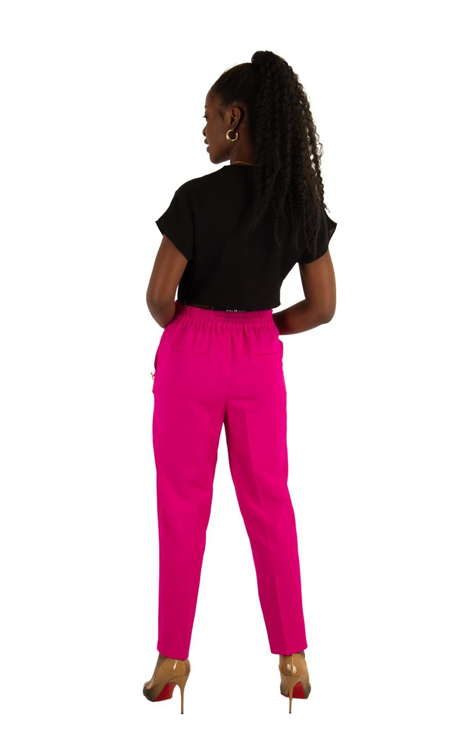 Gold Buttons High Waist Pencil Pant - Fuchsia