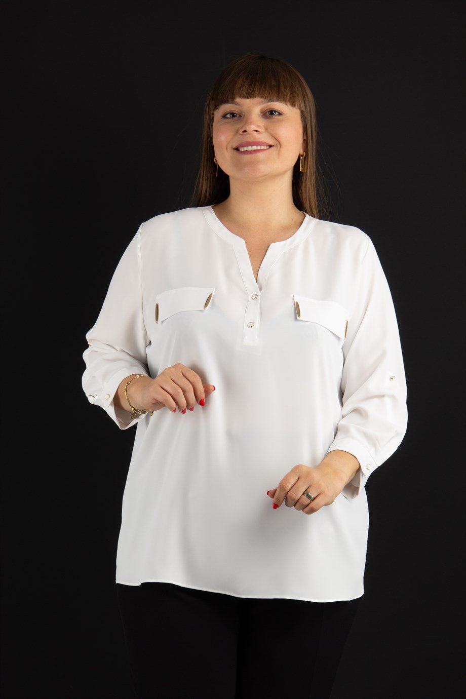 Half Neck Big Size Blouse - White