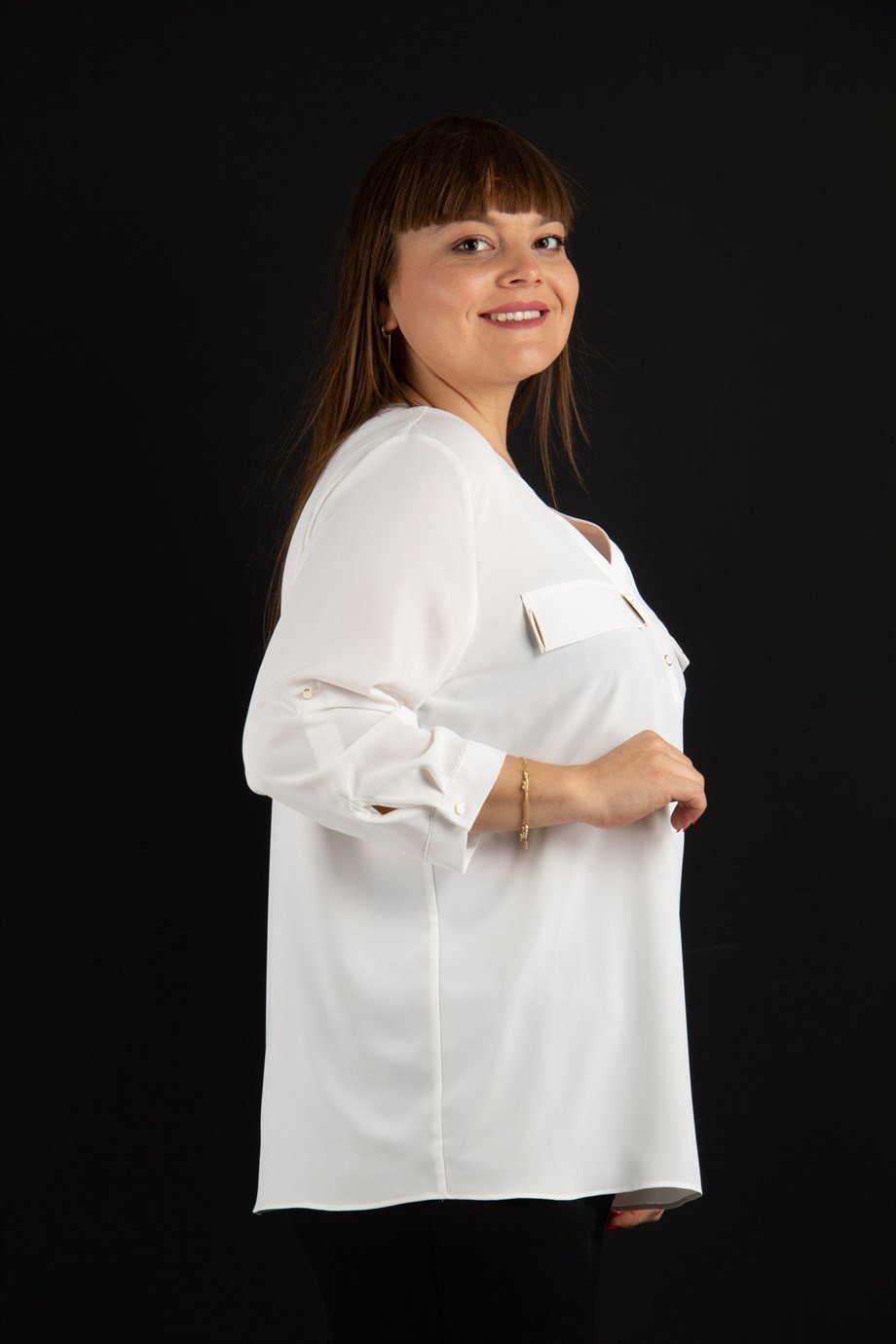 Half Neck Big Size Blouse - White